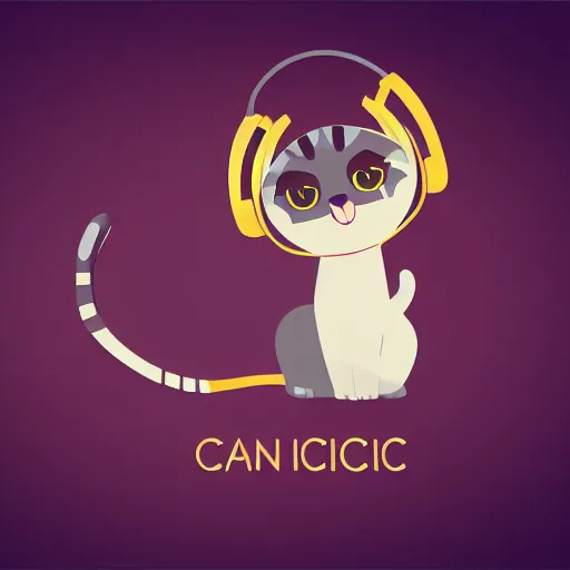 Image similar to vector logo of cute cat listening to music, melodic, dreamy, isometric, adorable, octane render, golden ratio, 4k UHD, iconic design