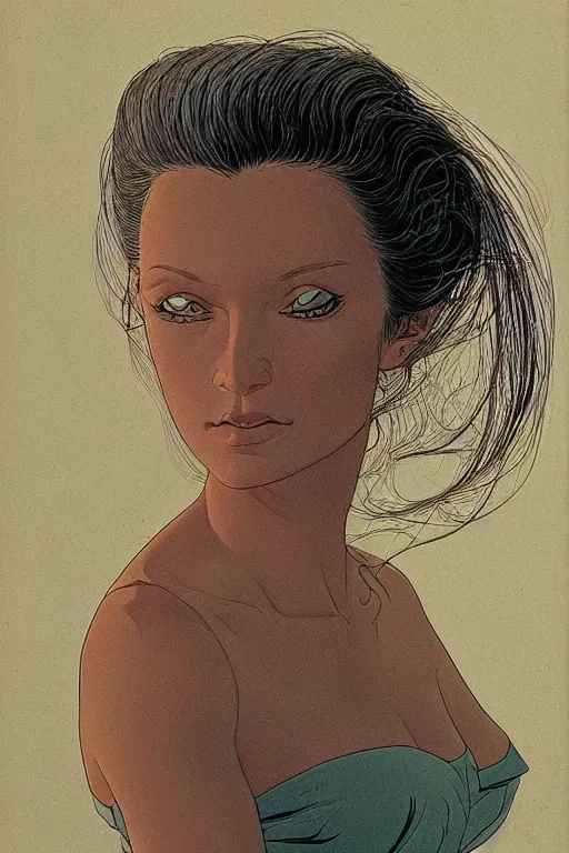 Image similar to portrait of beautiful gorgeous woman by Moebius