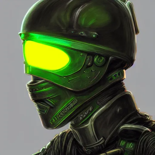 Prompt: helmet cyberpunk made of green lava and fire, profile portrait, cyberpunk fashion, character design humanoid, realistic shaded perfect face, fine details, very dark environment, misty atmosphere, closeup, d & d, fantasy, intricate, elegant, highly detailed, digital painting, artstation, concept art, matte, sharp focus, illustration, hearthstone, art by artgerm and greg rutkowski