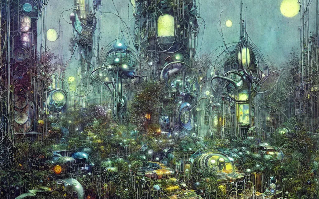 Prompt: a futurist techno - spirit cybernetic garden, future perfect, award winning digital art by santiago caruso and bruce pennington