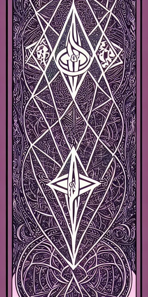 Image similar to a beautiful fractal tarot card featuring bold occult imagery with clean lines