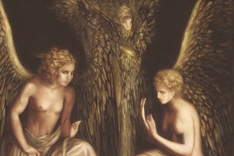 Image similar to reflecting in mirrors!!, angel and demon