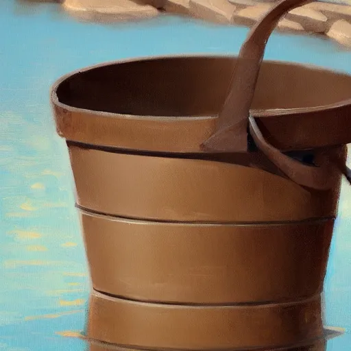 Prompt: a bucket with water, oil painting, ultradetailed, artstation, ultradetailed, digital painting, ultradetailed