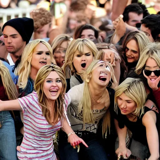 Prompt: icarley mosh pit with hanna montana