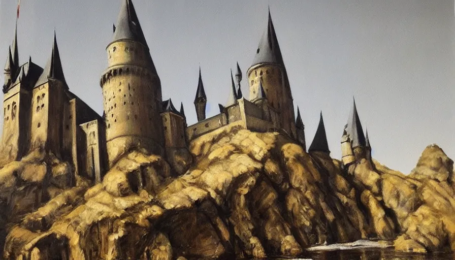 Prompt: painting by borremans, hogwarts castle, detailed, stunning