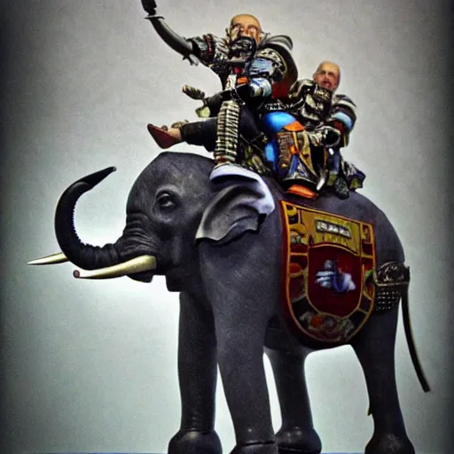 Prompt: joe biden riding an elephant, with warhammer 4 0 k