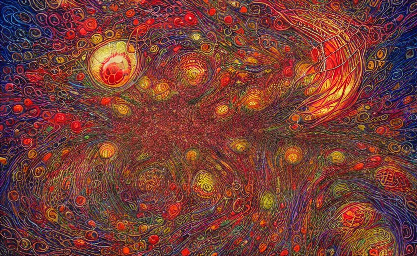 Image similar to beautiful psychedelic amanita muscaria energy flow in the style of peter gric