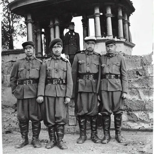 Image similar to Georgian soldiers guarding a checkpoint, 1936