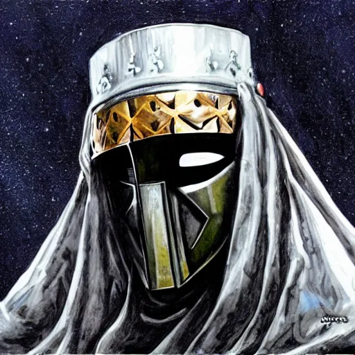 Image similar to MF DOOM is crowned as king of the universe, highly detailed image