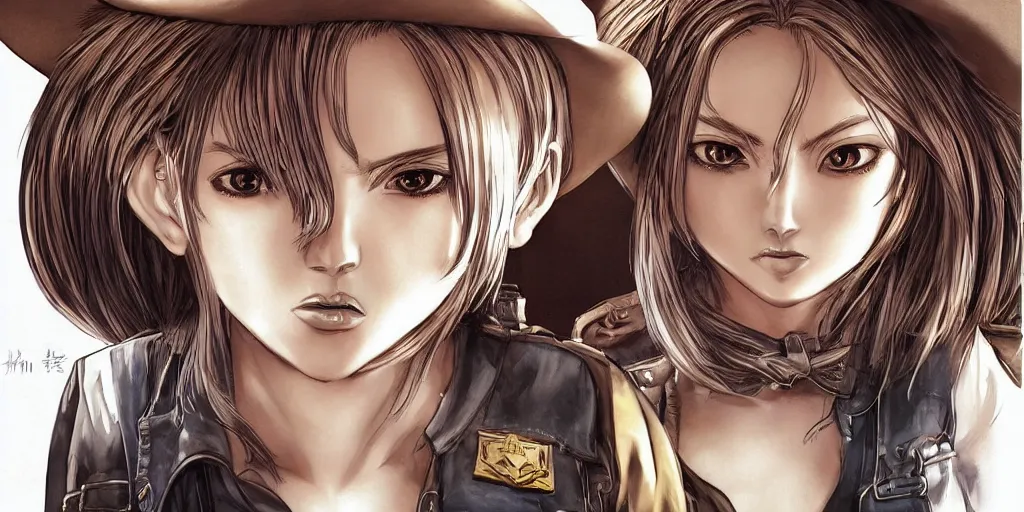 Image similar to a portrait one person, complexity, global lighting, detail, ultra sharpness, beautiful female sheriff body from games yoshihiro togashi style, big eyes, plump lips, a gunshot, global lighting, western saloon theme, detailed faces, blank faces, style by huyy nguyen,