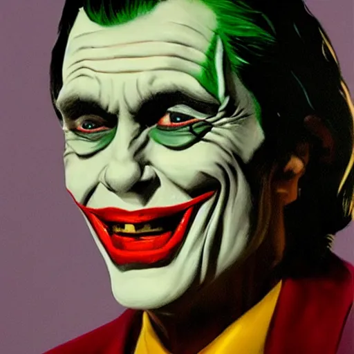 Image similar to peter o'toole as the joker, portrait, realistic, concept art, painting by alex ross