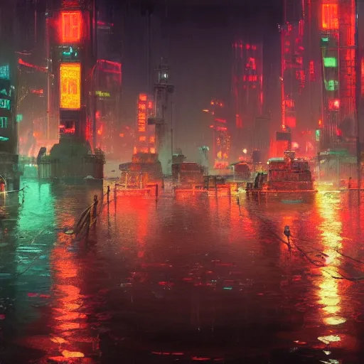 concept art of a city flooded with neon lights, by | Stable Diffusion ...