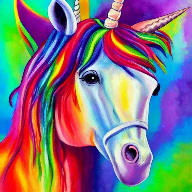 Image similar to beautiful unicorn, colorful oil painting