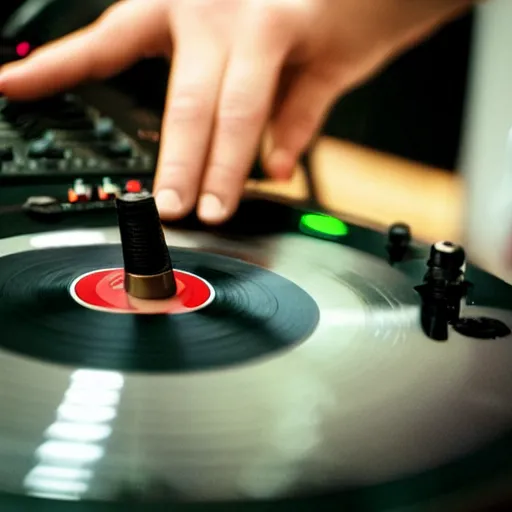 Image similar to devil dj with hand on record spinning