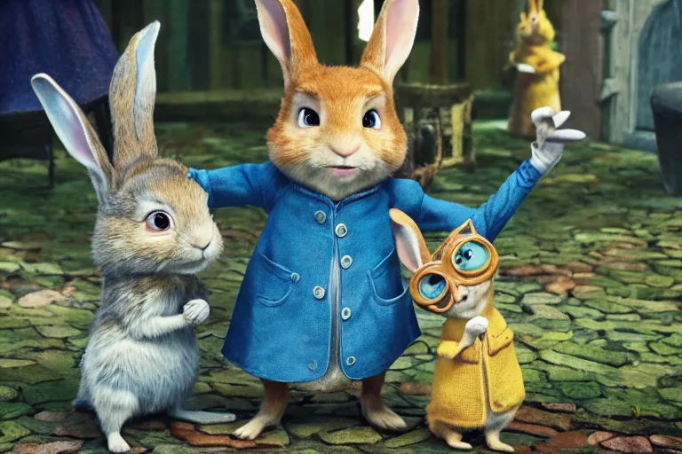 Image similar to Peter Rabbit in Coraline (2007), highly detailed, high quality, HD, 4k, 8k, Canon 300mm, professional photographer, 40mp, lifelike, top-rated, award winning, realistic, sharp, no blur, edited, corrected, trending