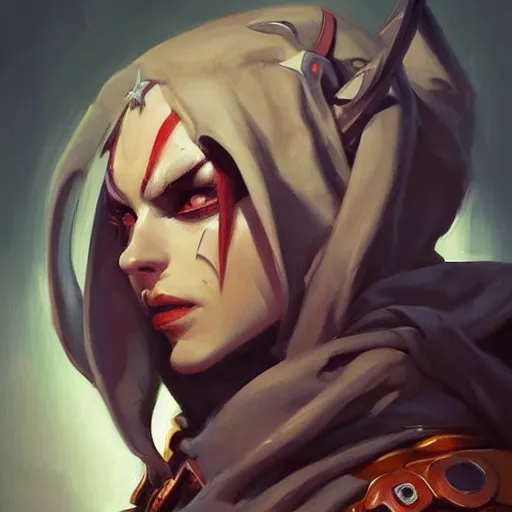 Image similar to greg manchess portrait painting of sylvanas as overwatch character, medium shot, asymmetrical, profile picture, organic painting, sunny day, matte painting, bold shapes, hard edges, street art, trending on artstation, by huang guangjian and gil elvgren and sachin teng