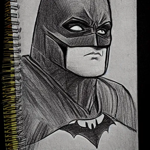 Prompt: batman drawn in ancient notebook, detailed information, sketch style, leonardo davinci,