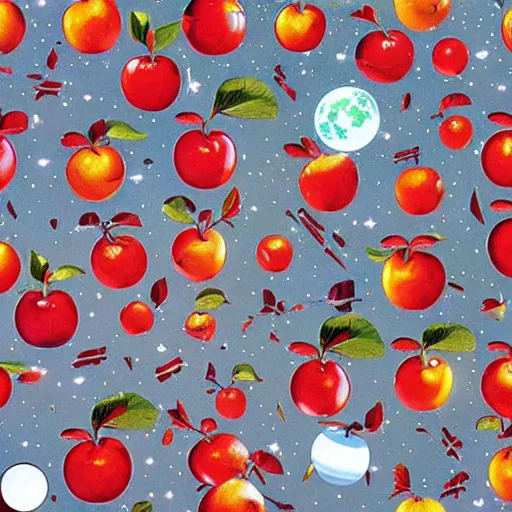 Prompt: apples on trees, where's wally, space stations, 2 0 0 1 a space odyssey