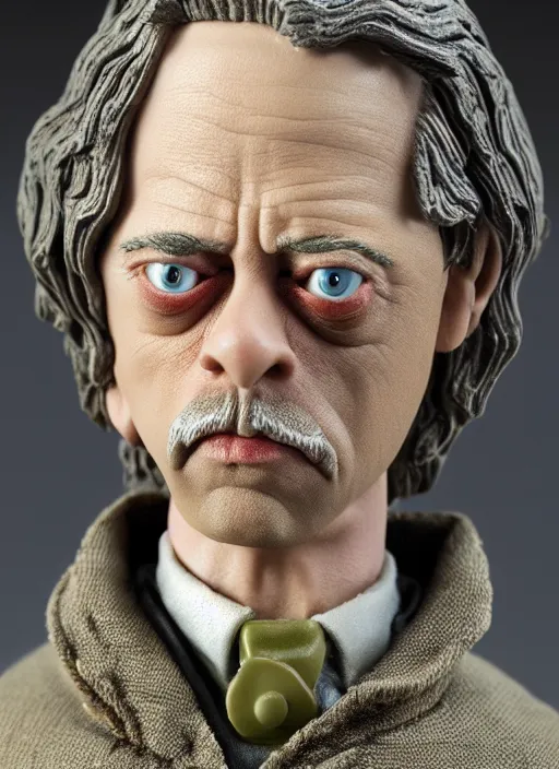 Prompt: product photography of a claymation action figure steve buscemi in lord of the rings, depth of field, zeiss lens, detailed, centered, by erwin olaf, joop geesink, diorama, breathtaking, 8 k resolution, extremely detailed, beautiful, establishing shot, hyperrealistic