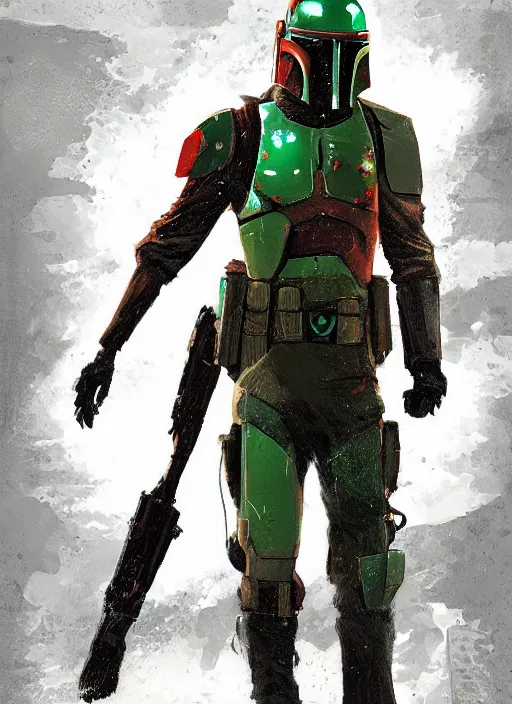 Image similar to cyberpunk x boba fett, digital art, character mashup, epic lighting, combination art