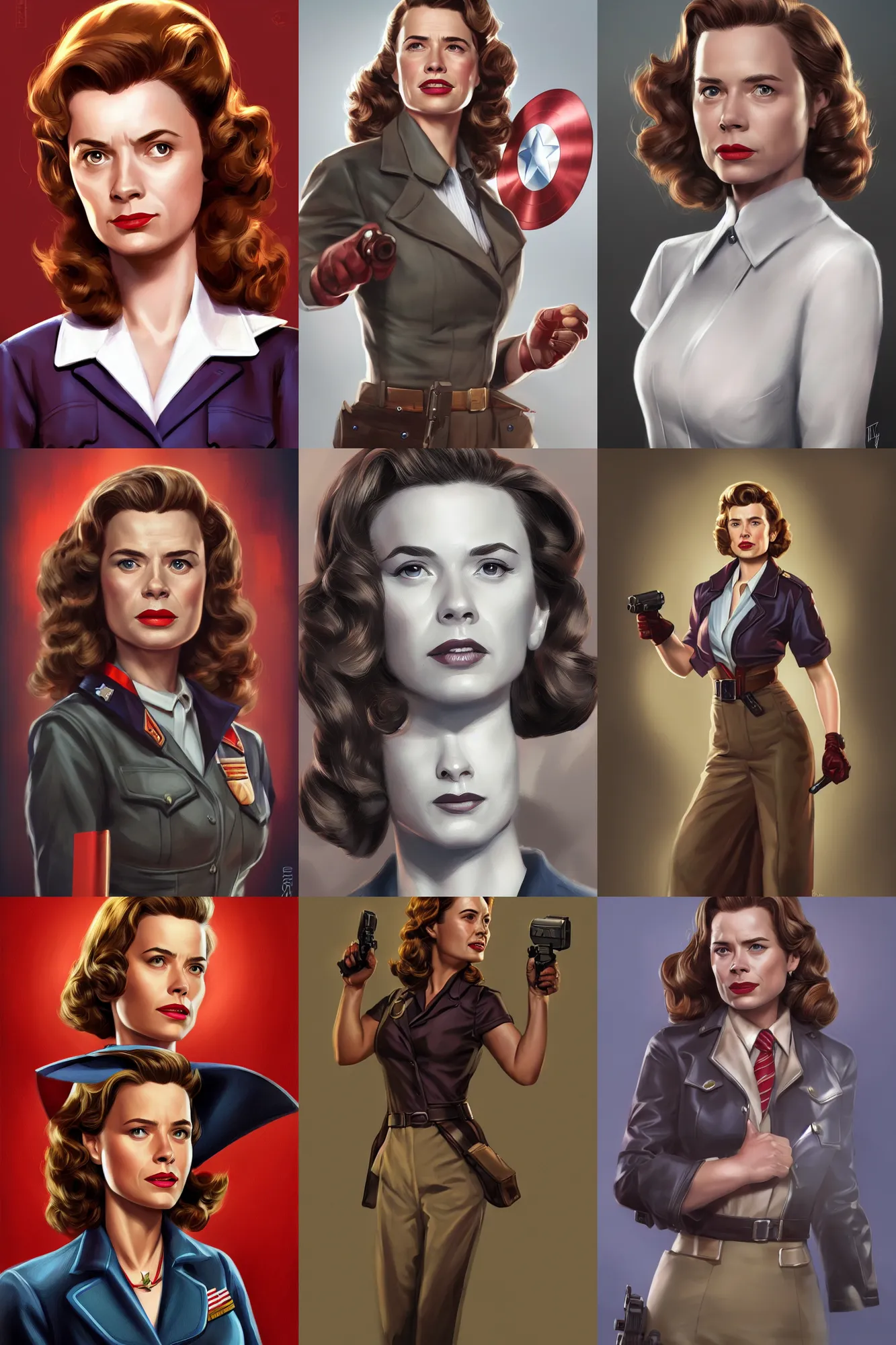 Prompt: full length portrait of peggy carter from marvel, by tom cross, highly detailed, portrait, scifi, digital painting, artstation, concept art, smooth, sharp focc