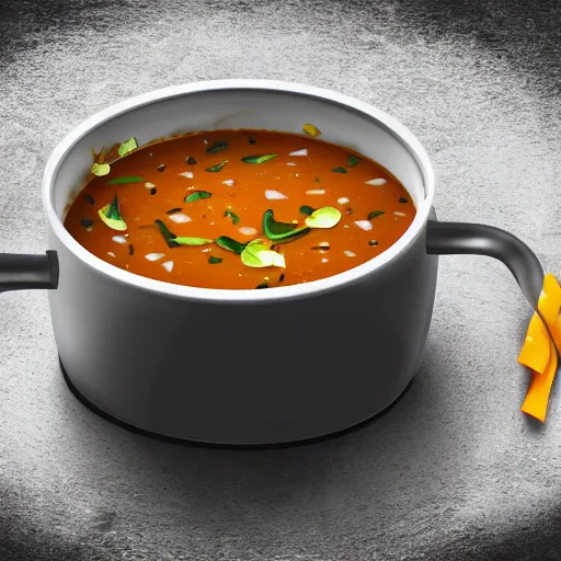 Prompt: soup made with garbage and trash, photorealistic