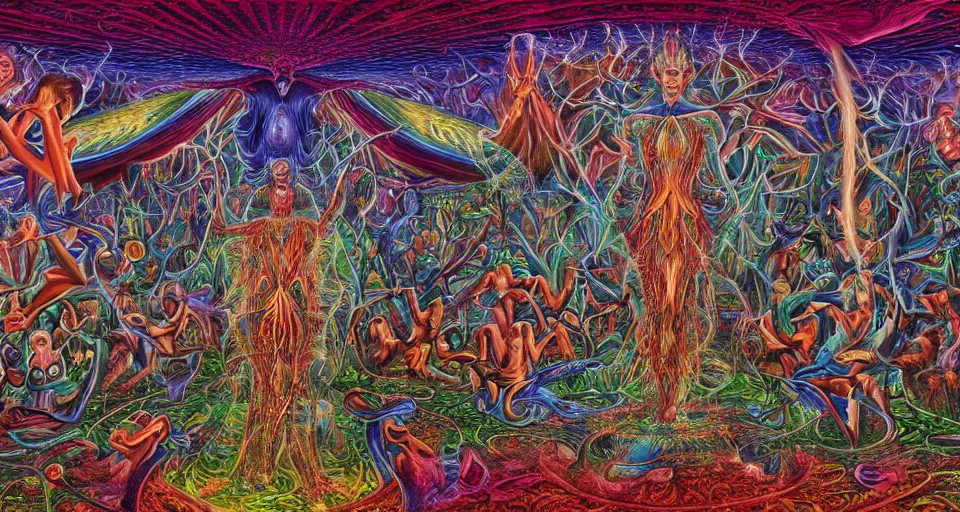 Image similar to Enchanted and magic forest, by Alex Grey ,