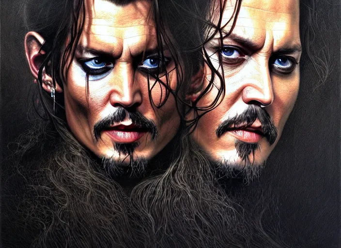 Image similar to wideangle!! portrait shot of johnny depp in the lord of the rings, intricate, elegant, highly detailed, centered, digital painting, artstation, concept art, smooth, sharp focus, illustration, artgerm, tomasz alen kopera, peter mohrbacher, donato giancola, joseph christian leyendecker, wlop, boris vallejo