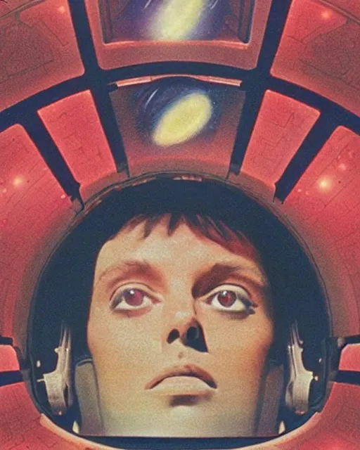 Prompt: Artistic collage of 2001: A Space Odyssey film poster. 1968