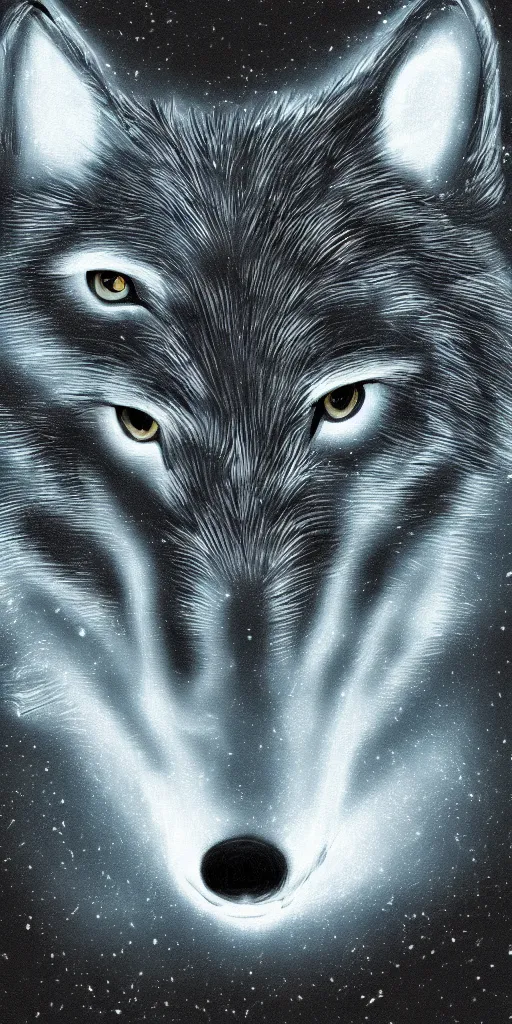 Image similar to glowing wolf eyes at night , digital art