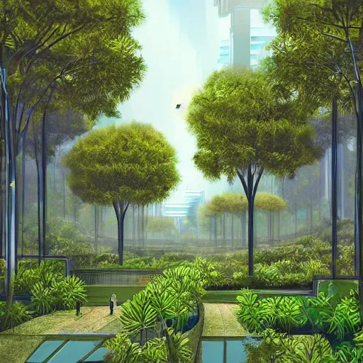 Image similar to Beautiful city of the future, overgrown with trees and plants. Nice colour scheme, warm colour. Grainy. Beautiful artistic digital artwork by artist Lurid. (2022)