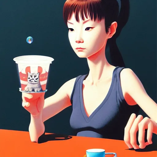 Image similar to cat only drinking boba bubble tea, super detailed and intricate, elegant, hyper realistic, by sam yang, by yoshiyuki tomino, by ralph mcquarrie, by ilya kuvshinov