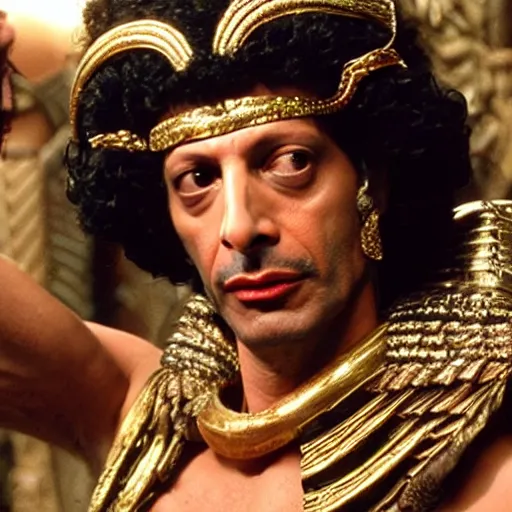 Prompt: jeff goldblum as cleopatra, cinematic, highly detained, movie still, vivid color,