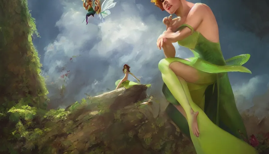 Prompt: A beautiful painting of tim curry as tinker bell by greg rutkowski and Kalin Popov , Trending on artstation HD.