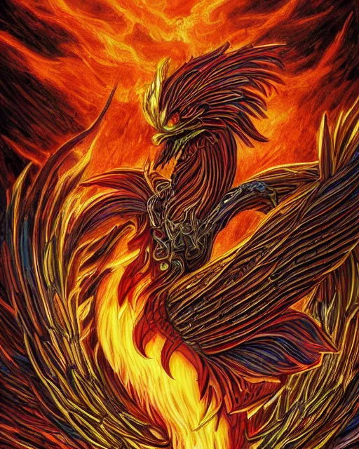 Prompt: ''Wallpaper of a phoenix, d&d, fantasy, detailed, digital art, art by alkemistry and draktau''