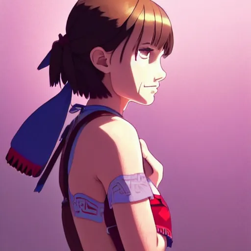 Prompt: a beautiful! boyish! natalie portman alluring gravure! model, wearing catholic school girl outfit with mayan pattern and native style, aztec street fashion, gapmoe yandere grimdark, trending on pixiv fanbox, painted by greg rutkowski makoto shinkai takashi takeuchi studio ghibli, akihiko yoshida