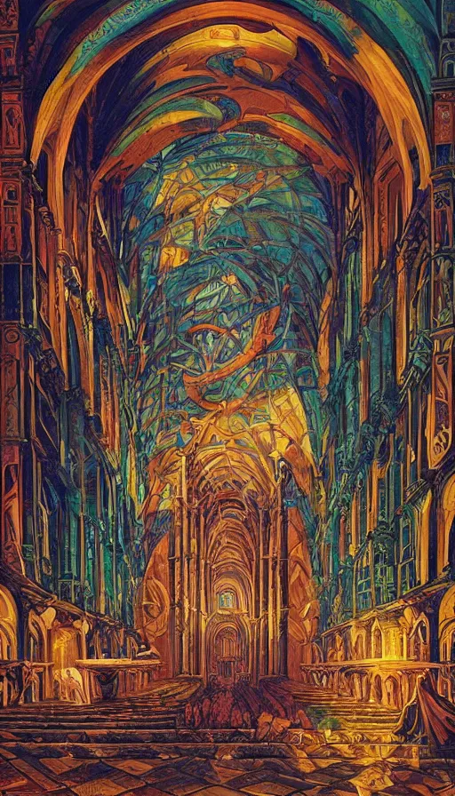 Image similar to The cathedral of ancient prophecies and wisdom, italian futurism, Dan Mumford, da vinci