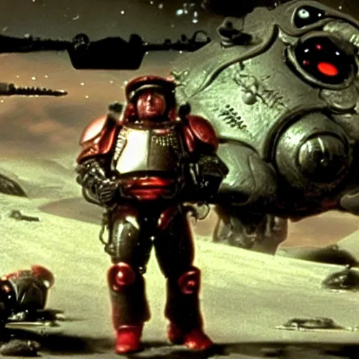 Prompt: danny devito as a space marine in starship troopers fighting the bugs, dramatic action shot