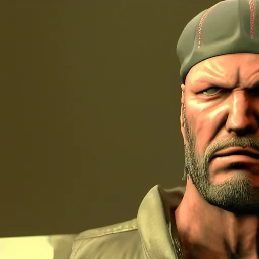 Image similar to Fred Durst as a Metal Gear Solid Villain 2005 JRPG cinema 4d render, Ray tracing reflection, natural lighting, Unreal Engine award winning photography