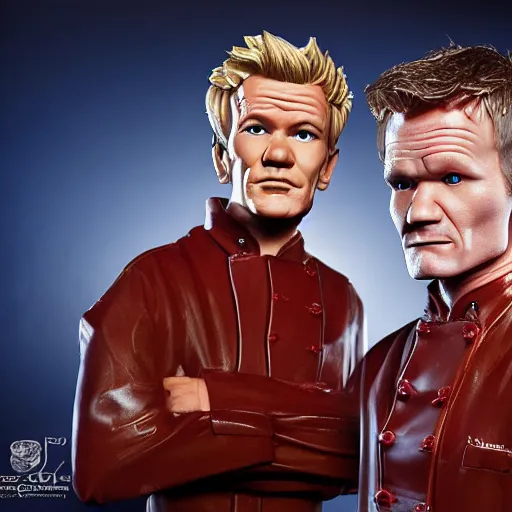 Image similar to gordon ramsay and neil patrick harris, pirates, focused, mugshots, photoshoot, sharp details, face photo, face details sharp, by donato giancola and greg rutkowski and wayne barlow and zdzisław beksinski, eyeballs, product photography, action figure, sofubi, studio lighting, colored gels, colored background,