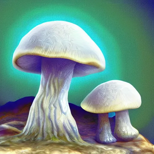 Image similar to mushroom growing in a crystal cave, digital painting, surrealism, psychedelic