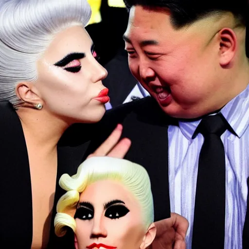 Prompt: kim jong - un kissing lady gaga, well detailed realistic