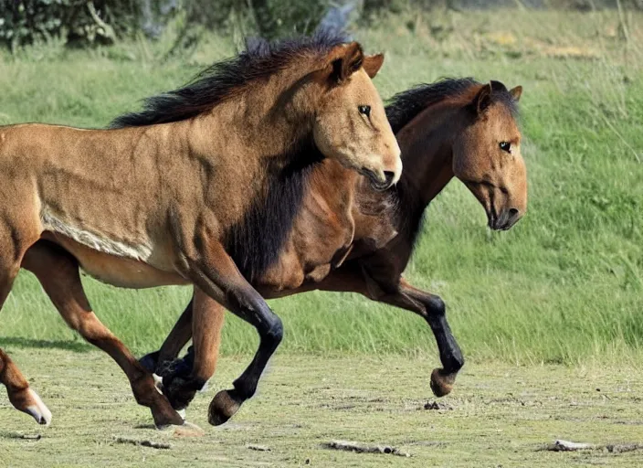 Image similar to a horse lion crocodile hybrid