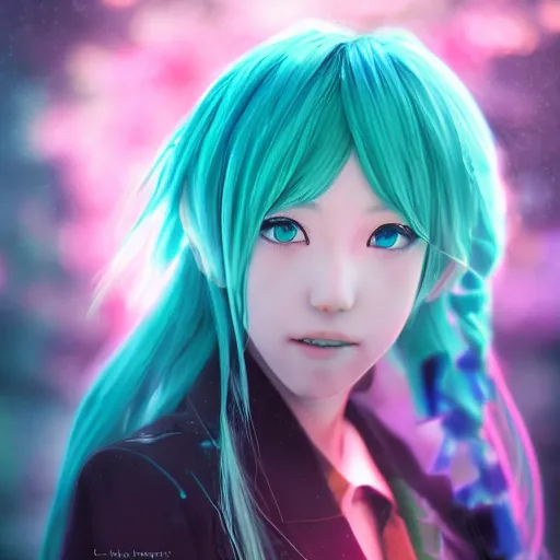 Prompt: Beautiful hatsune miku in real life, face centered portrait, Confident, fog, rain, volumetric lighting, beautiful, golden hour, sharp focus, ultra detailed, cgsociety by Leesha Hannigan, Ross Tran, Thierry Doizon, Kai Carpenter,Ignacio Fernández Ríos