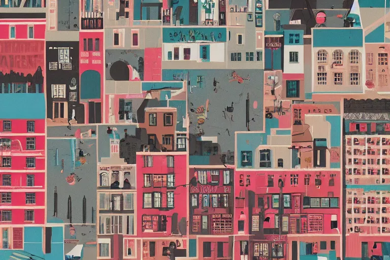 Image similar to A cityscape illustrations, by Wes Anderson