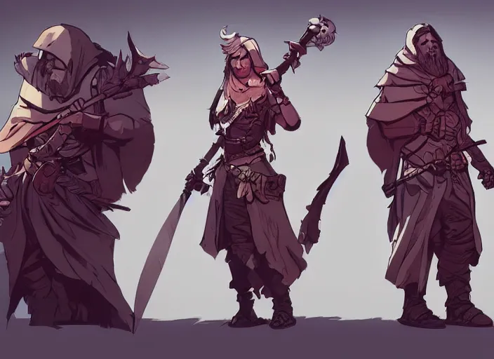 Image similar to character design, idle, colored, sword, sprite, darkest dungeon, pc game, sideview, art by moebius and greg rutkowski, artgerm