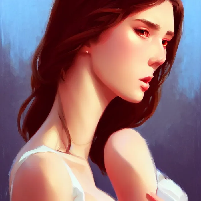 Image similar to a portrait of a beautiful! angel in low cut dress!!. realistic shaded lighting poster by ilya kuvshinov katsuhiro, magali villeneuve, artgerm, jeremy lipkin and michael garmash, rob rey and kentaro miura style, trending on art station