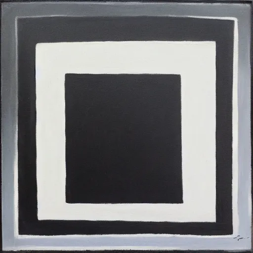 Image similar to oil painting, black square on center of white canvas
