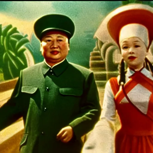 Image similar to chairman mao has a guest role in wizard of oz, movie still, realistic, sharp focus, 8 k high definition, insanely detailed, intricate, elegant