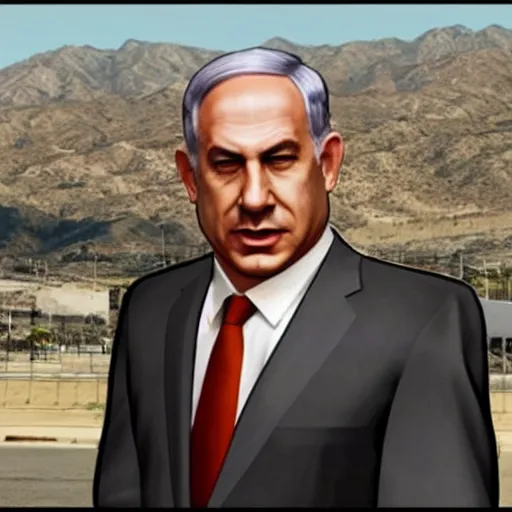 Prompt: benjamin netanyahu in a GTA v loading screen